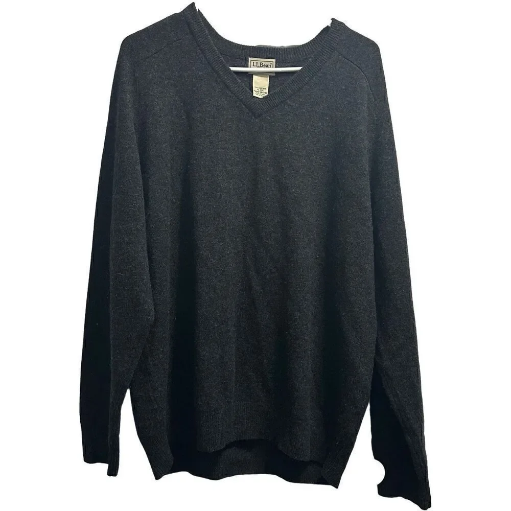 Men's Grey L.L. Bean 100% Lamb's Wool V-Neck pullover Sweater Size XL